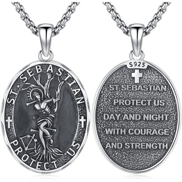 925 Sterling Silver Patron Saint Amulet Pendant Necklace Religion Protection Jew